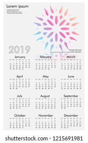Calendar design for 2019. Simple , white background, Set of 12 calendar pages vector design print template