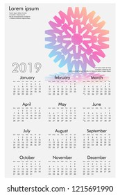 Calendar design for 2019. Simple , white background, Set of 12 calendar pages vector design print template