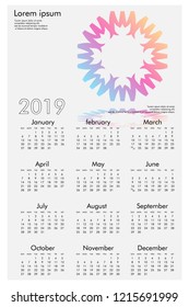 Calendar design for 2019. Simple , white background, Set of 12 calendar pages vector design print template