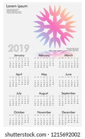 Calendar design for 2019. Simple , white background, Set of 12 calendar pages vector design print template