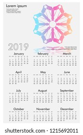 Calendar design for 2019. Simple , white background, Set of 12 calendar pages vector design print template