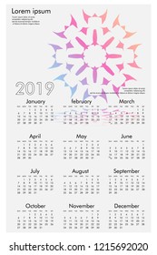 Calendar design for 2019. Simple , white background, Set of 12 calendar pages vector design print template