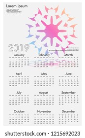 Calendar design for 2019. Simple , white background, Set of 12 calendar pages vector design print template