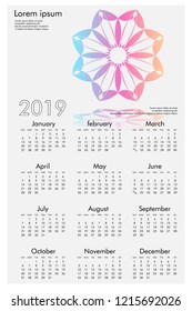 Calendar design for 2019. Simple , white background, Set of 12 calendar pages vector design print template