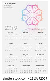 Calendar design for 2019. Simple , white background, Set of 12 calendar pages vector design print template
