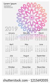 Calendar design for 2019. Simple , white background, Set of 12 calendar pages vector design print template