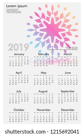 Calendar design for 2019. Simple , white background, Set of 12 calendar pages vector design print template