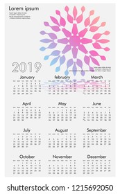 Calendar design for 2019. Simple , white background, Set of 12 calendar pages vector design print template