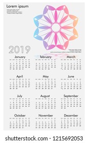 Calendar design for 2019. Simple , white background, Set of 12 calendar pages vector design print template