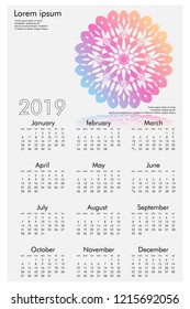Calendar design for 2019. Simple , white background, Set of 12 calendar pages vector design print template
