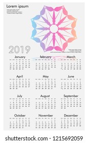 Calendar design for 2019. Simple , white background, Set of 12 calendar pages vector design print template