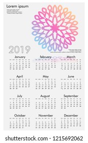 Calendar design for 2019. Simple , white background, Set of 12 calendar pages vector design print template