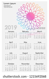 Calendar design for 2019. Simple , white background, Set of 12 calendar pages vector design print template