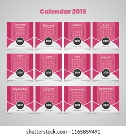 Calendar Design for 2019 Year. New Calendar Design Collection. Vector Design Print Template with Out Place for Photo.