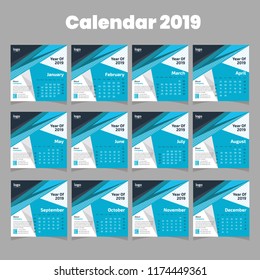 Calendar Design for 2019 Year. New Calendar Design Collection. Vector Design Print Template with Out Place for Photo.