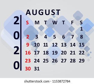 Calendar Design 2020 August