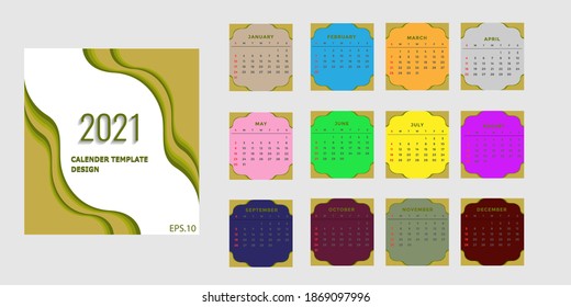 Calendar design 2021 colorful design calendar template vector with eps 10
