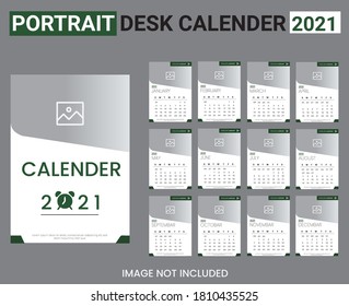 Calendar design 2021 Set portrait Desk Calendar template design with Place for Photo and Company Logo.Set of 12 Months daily planner with calendar cover.