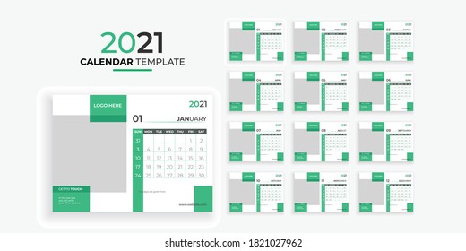 Diseño del calendario para 2021. Fondo simple. La semana empieza el domingo