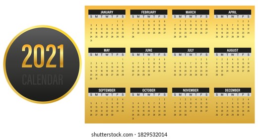 Calendar design for 2021 - vector illustrations. The week starts on Sunday