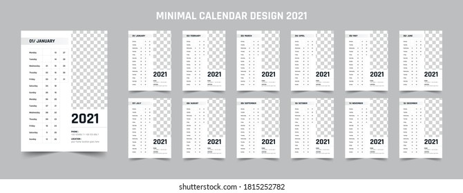 diseño de calendario 2021. comienzo de semana del lunes
