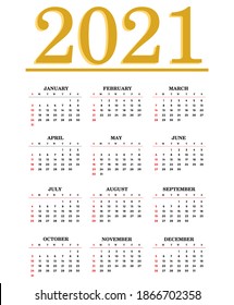 Calendar design for 2021. Week starts on Sun. Set of 12 calendar pages vector design print template with place for photo and company logo. Desk calendar template with white background.
