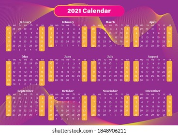 Calendar design for 2021 year