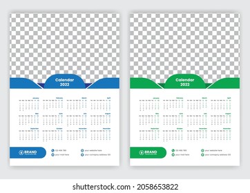 Calendar design 2022, Wall calendar design, Monthly calendar 2022, Elegant modern design 2022, Week starts on Sunday, Stationary calendar design