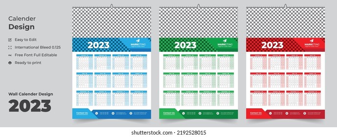 Calendar Design 2023 template, 12 Month wall calendar 2023, Modern wall calendar design for new year 2023, Abstract wall calendar 2023 template design