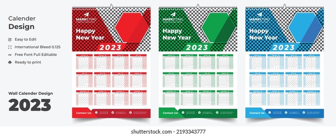 Calendar Design 2023 template, 12 Month wall calendar 2023, Modern wall calendar design for new year 2023, Abstract wall calendar 2023 template design