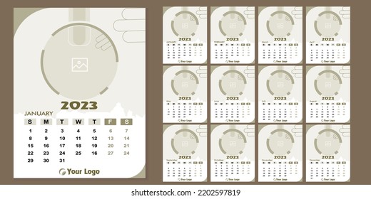 Calendar Design 2023, wall Calendar Design 2023 print template editable new, golden colour calendar 