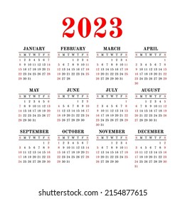 Calendar Design 2023 Year English Vector Stock Vector (Royalty Free ...
