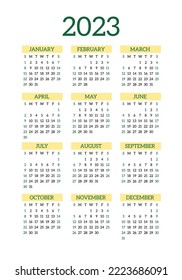 Calendar design 2023 year. English vertical pocket calender template