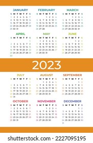 Calendar design 2023 year. English vertical vector calender template