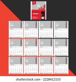 Diseño del calendario 2023 año. La semana empieza el domingo. Calendario de pared de estilo minimalista