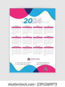 Calendar Design, 2024 Calendar, Wall Calendar, one page Wall Calendar, holidays,