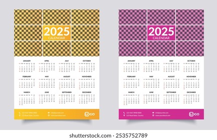 Design de calendário. Projeto do calendário 2025.