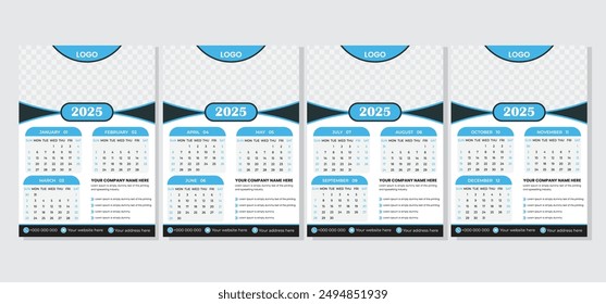 Calendar Design  2025, calendar corporate design template vector. Calendar 2025,  Sample image with mesa