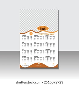 Calendar design 2025 template vector on color background, week start on Sunday, Wall calendar 2025 design, minimal design , Corporate and Business planner template vector.
