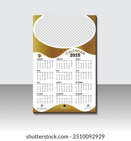 Calendar design 2025 template vector on color background, week start on Sunday, Wall calendar 2025 design, minimal design , Corporate and Business planner template vector.
