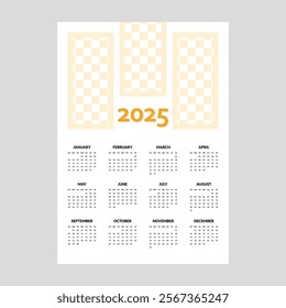 Calendar design 2025, vector calendar template, new year