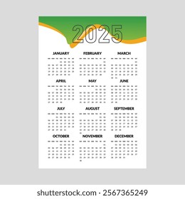 Calendar design 2025, vector calendar template, new year