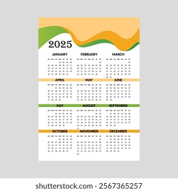 Calendar design 2025, vector calendar template, new year