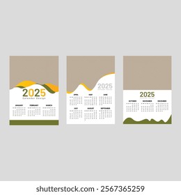 Calendar design 2025, vector calendar template, new year