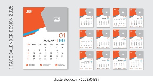 calendar design 2025 week start Wednesday corporate design template vector.