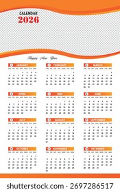 Calendar design 2026. Editable calendar template