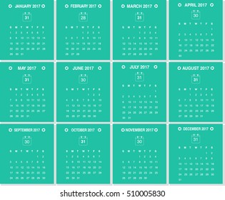 Calendar design concept 2017.
Business wall or web calendar template.
Minimal elegant design.
Calendar for print advertising, public relations, infographic.
Vector illustration calendar design concept