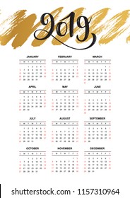 Calendar design concept 2019.
Business calendar template.
Vector illustration.