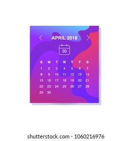 Calendar design concept April 2018.Business wall or web calendar template.Minimal elegant design.Can be used in print advertising, public relations, infographic.Vector illustration.