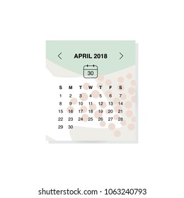 Calendar design concept April 2018.
Business wall or web calendar template.
Minimal elegant design.
Can be used in print advertising, public relations, infographic.
Vector illustration.